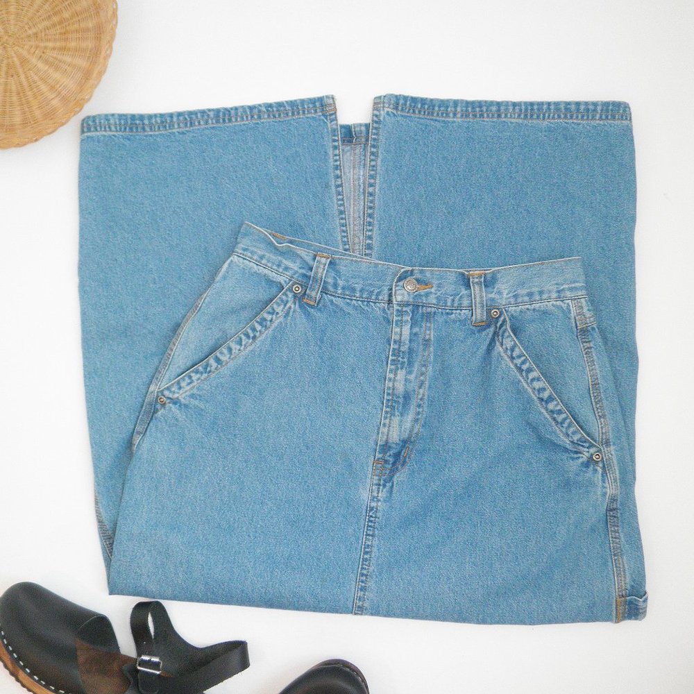 Vintage 90's Faded Glory Long Carpenter Denim Skirt 1990s Grunge Jean Skirt 11